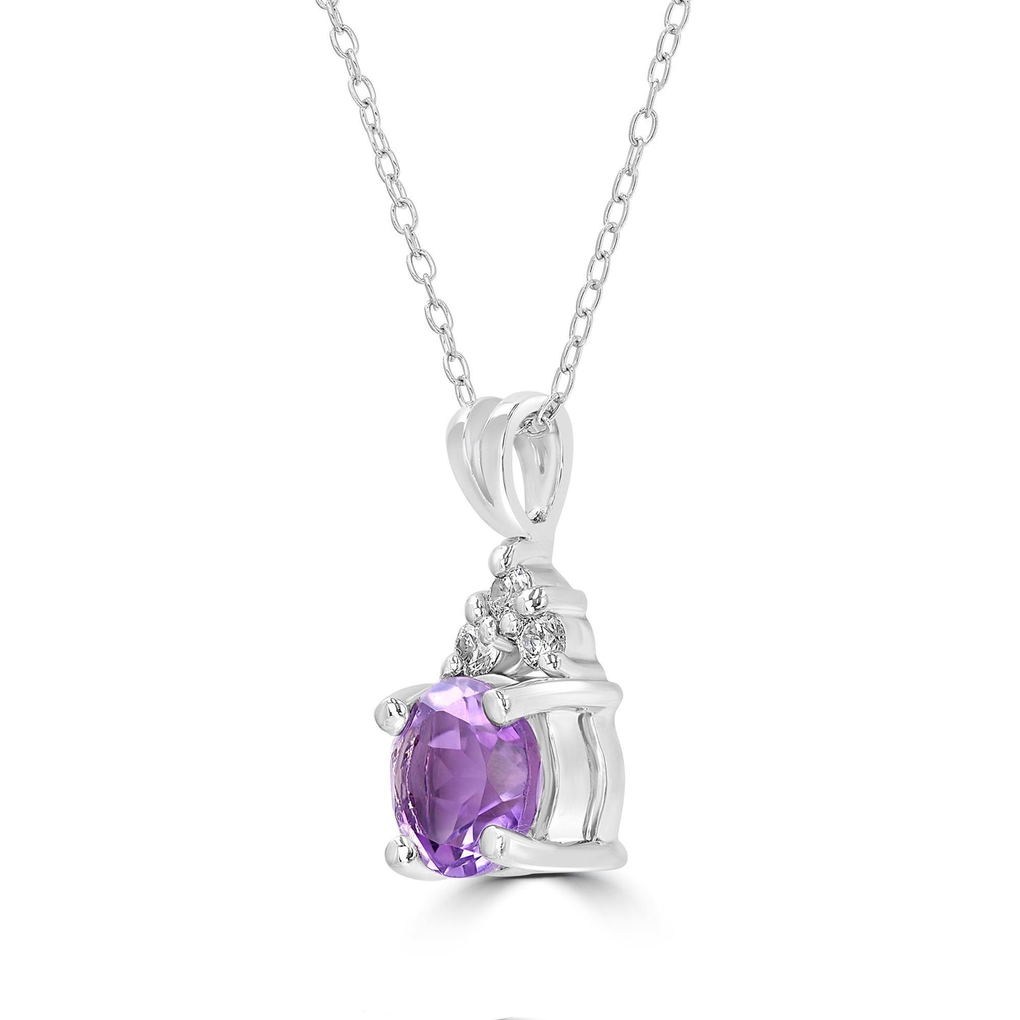 Sterling Silver Amethyst and Cubic Zirconia Cable Pendant Necklace, 18 to 20 Inches