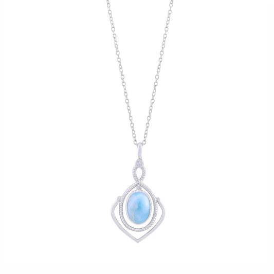 Gemistry Womens & Girls Sterling Silver Larimar with White Topaz Floating Pendant Necklace with Chain, 18 inch Gift for Her | Wedding | Birthday | Anniversary