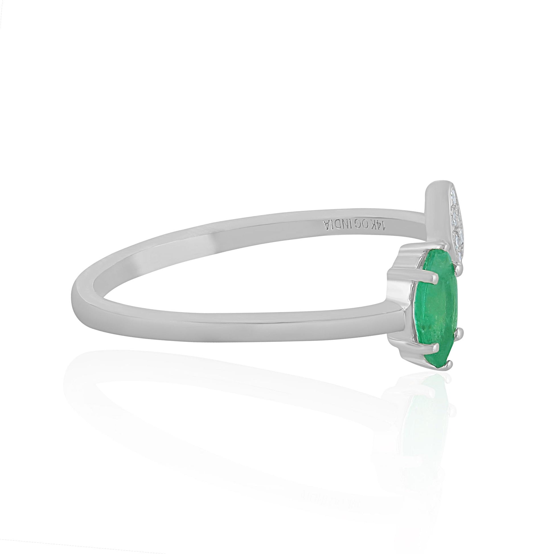 14K White Gold Marquise Emerald and White Topaz Cuff Ring