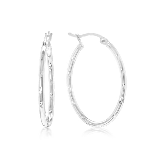 Judy Crowell Jewelry Sterling Silver Oval Diamond Cut Hoop Earrings