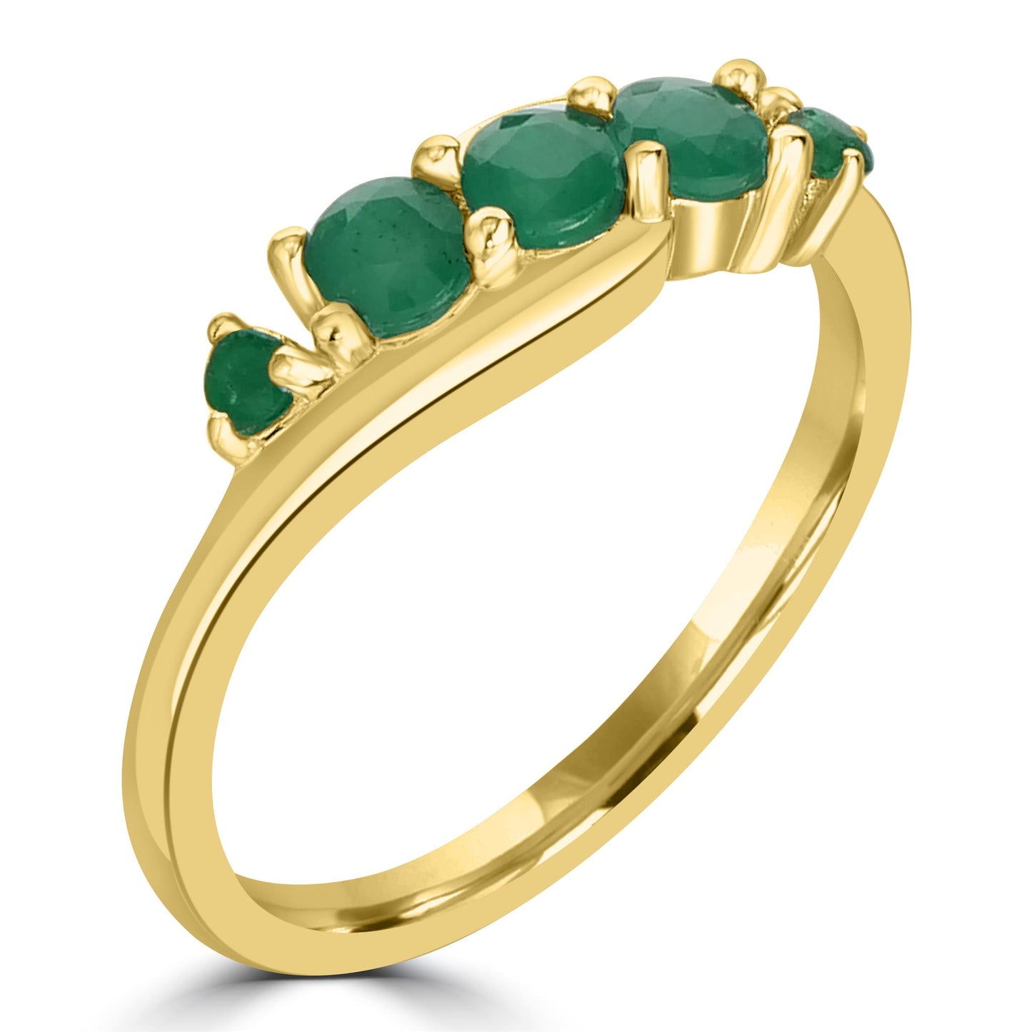 Angela 14K Gold Over Sterling Silver Emerald 5-Stone Wave Ring, Sizes 6 to 8