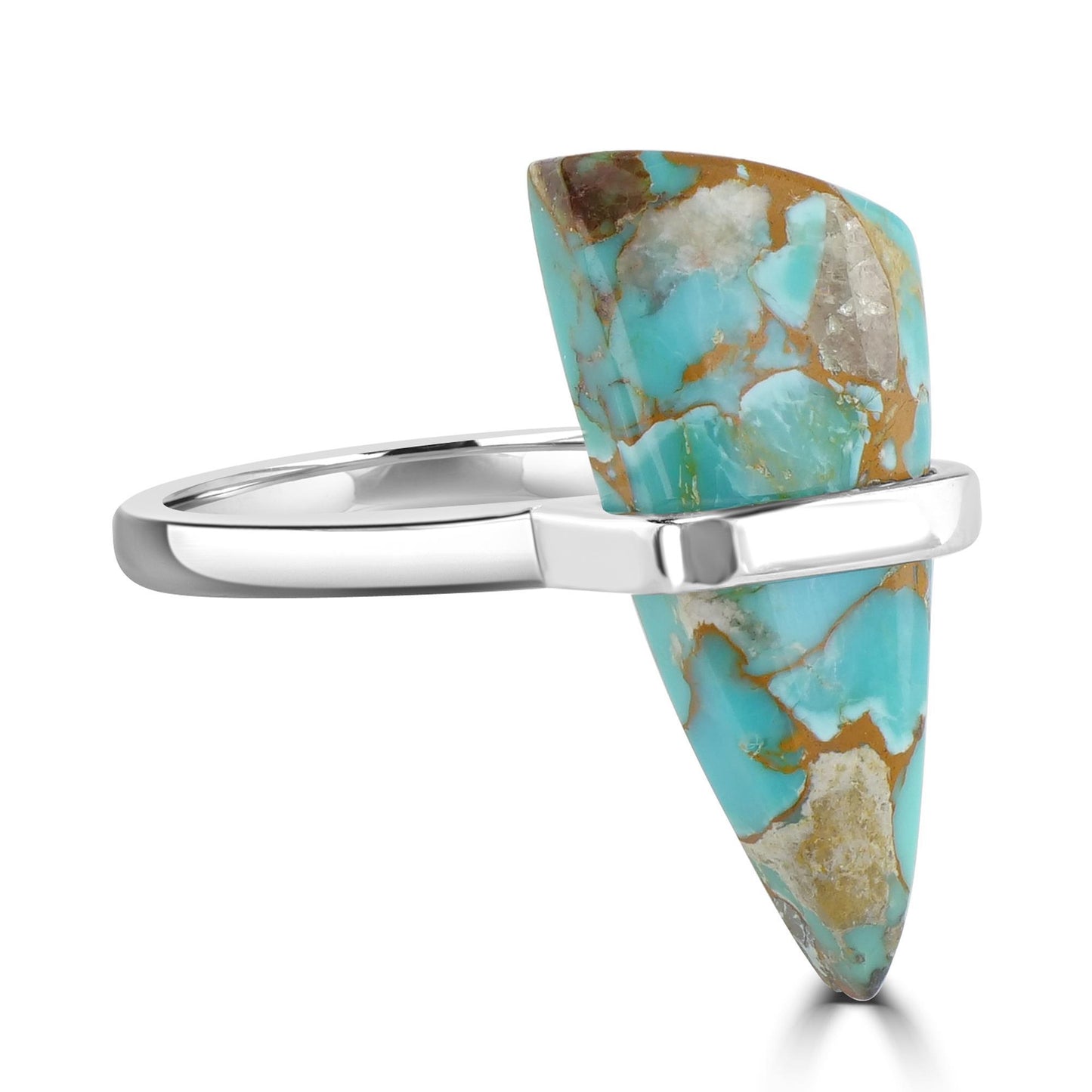 GG Collection Sterling Silver Sonoran Turquoise Gemstone Wrapped Triangular Ring, Sizes 5 to 9