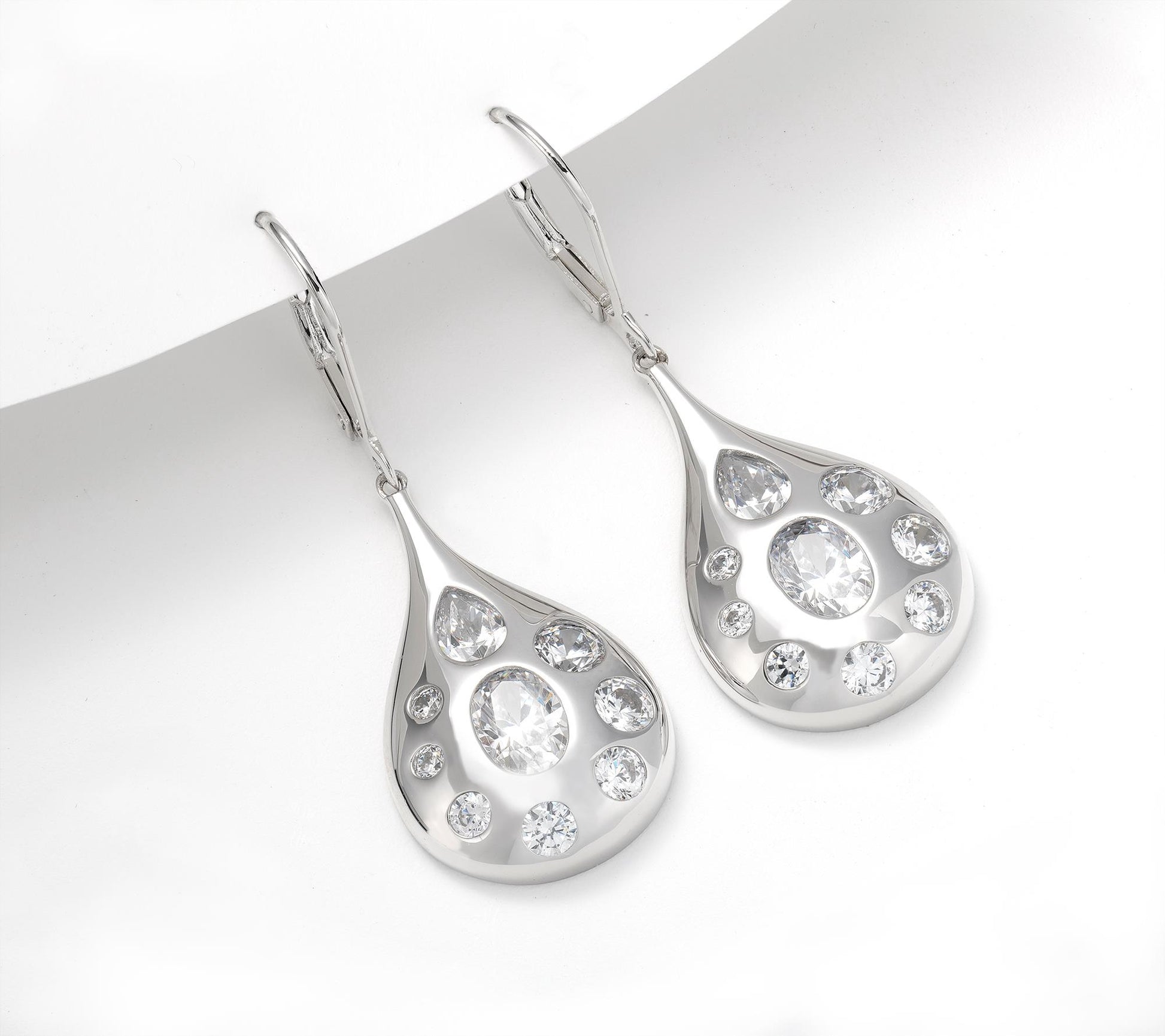 Kathy Levine Sterling Silver Cubic Zirconia Multi-Shape Teardrop Dangle Earrings