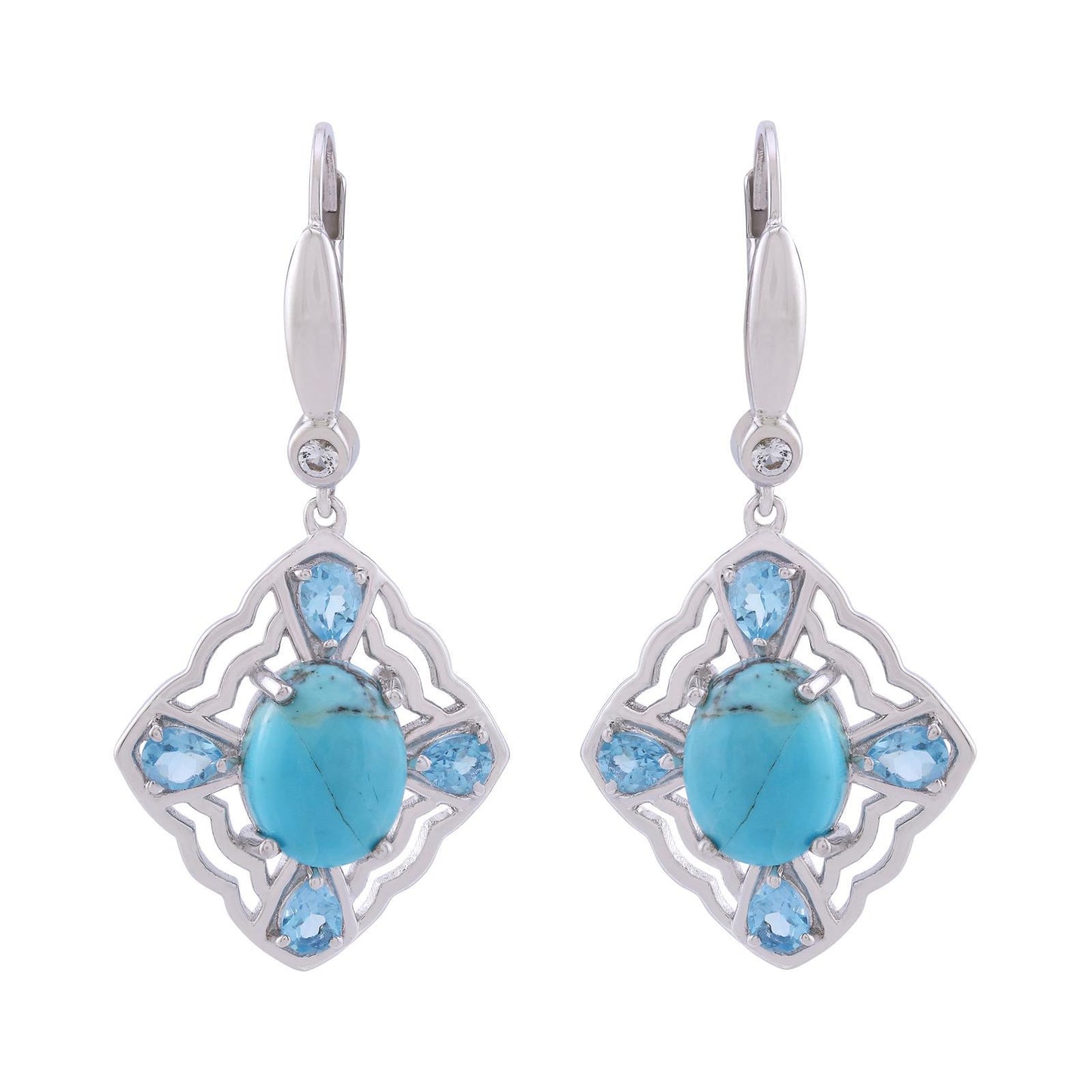 Gemistry Natural Kingman Turquoise, Swiss Blue Topaz & White Topaz Framed Earrings in 925 Sterling Silver