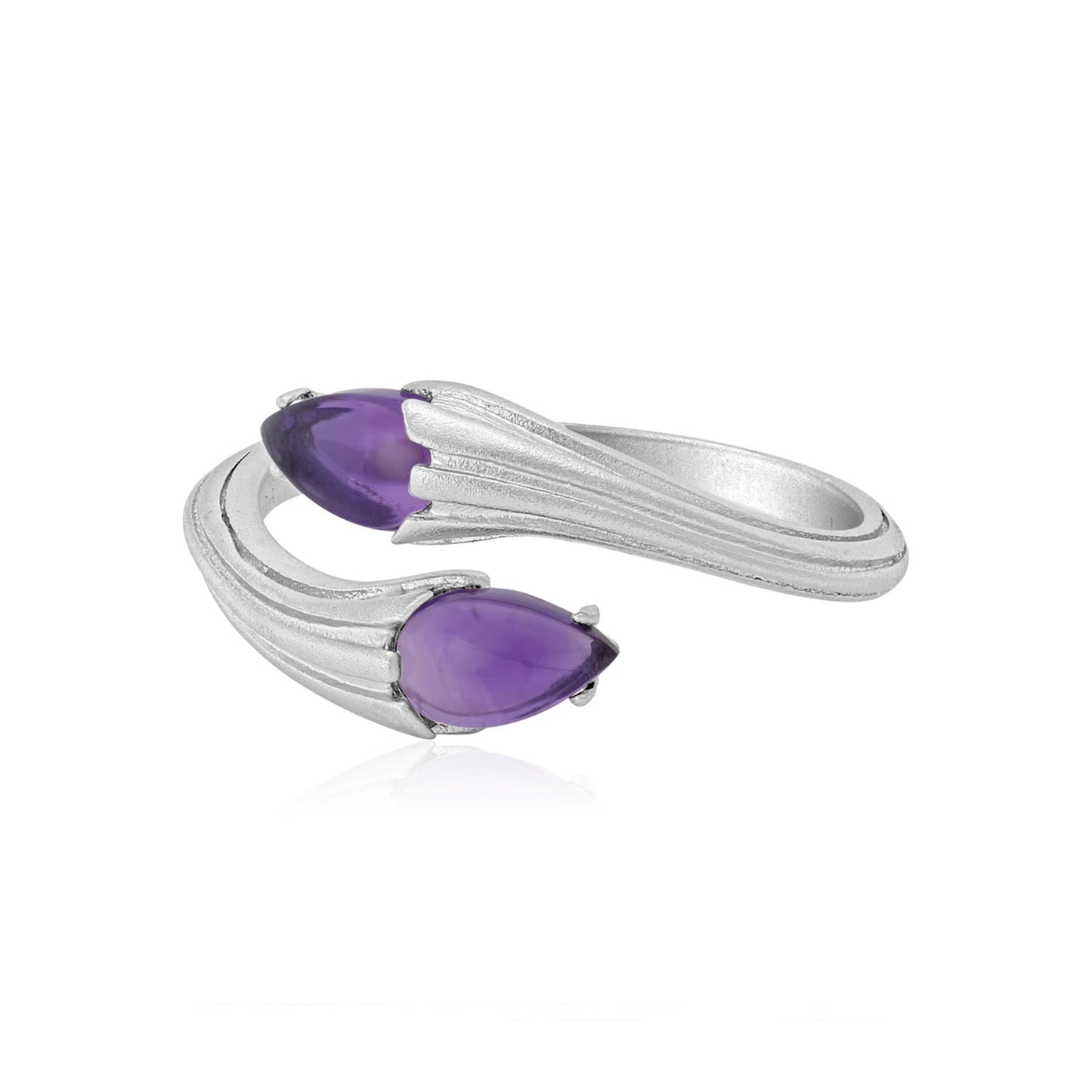 Sterling Silver Amethyst Gemstone Bypass Ring, Satin Finish, Sizes 7 to 9