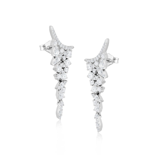 Judy Crowell Jewelry Sterling Silver Multi Shape Cubic Zirconia Graduated Drop Earrings