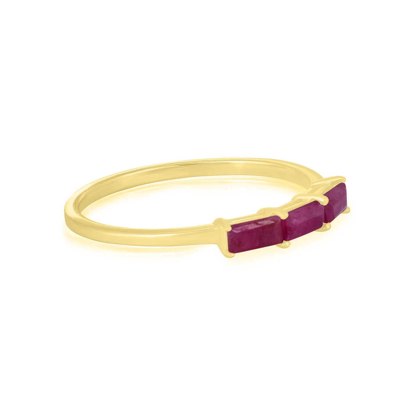 Heidi 14K Gold Over Sterling Silver Ruby Gemstone Stackable 3-Stone Baguette Ring, Sizes 6 to 8