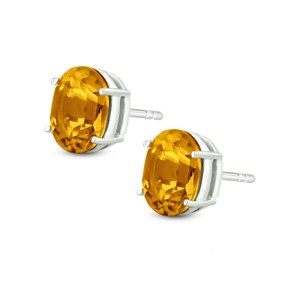 Gemistry Citrine Gemstone Stud Earrings for Women in Sterling Silver