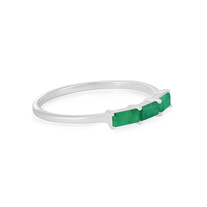 Heidi Sterling Silver Emerald Gemstone Stackable 3-Stone Baguette Ring, Sizes 6 to 8