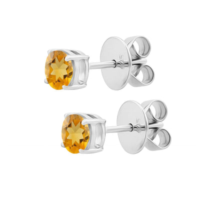 Gemistry Genuine 925 Sterling Silver 5mm Round Genuine Gemstone Birthstone Hypoallergenic and Solitaire Post & Clutch Stud Earrings For Women and Girls (Citrine)