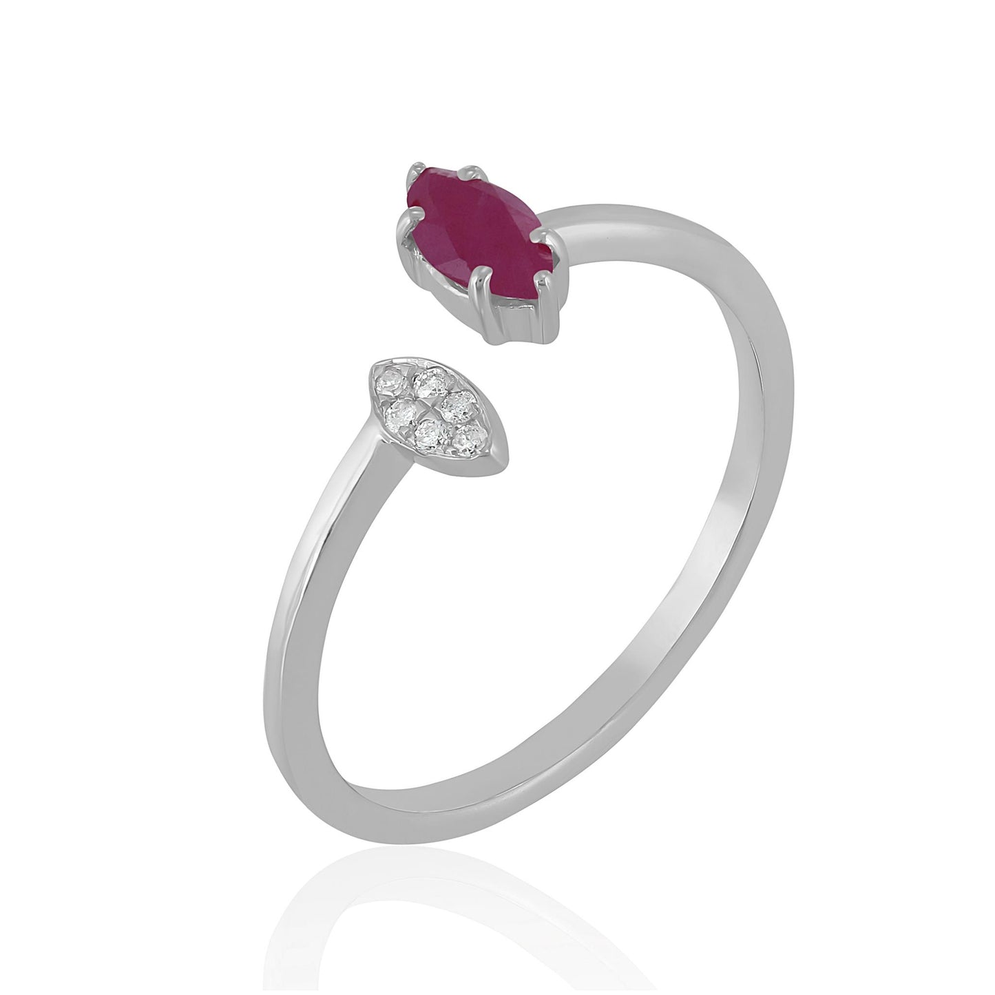 14K White Gold Marquise Ruby and White Topaz Cuff Ring