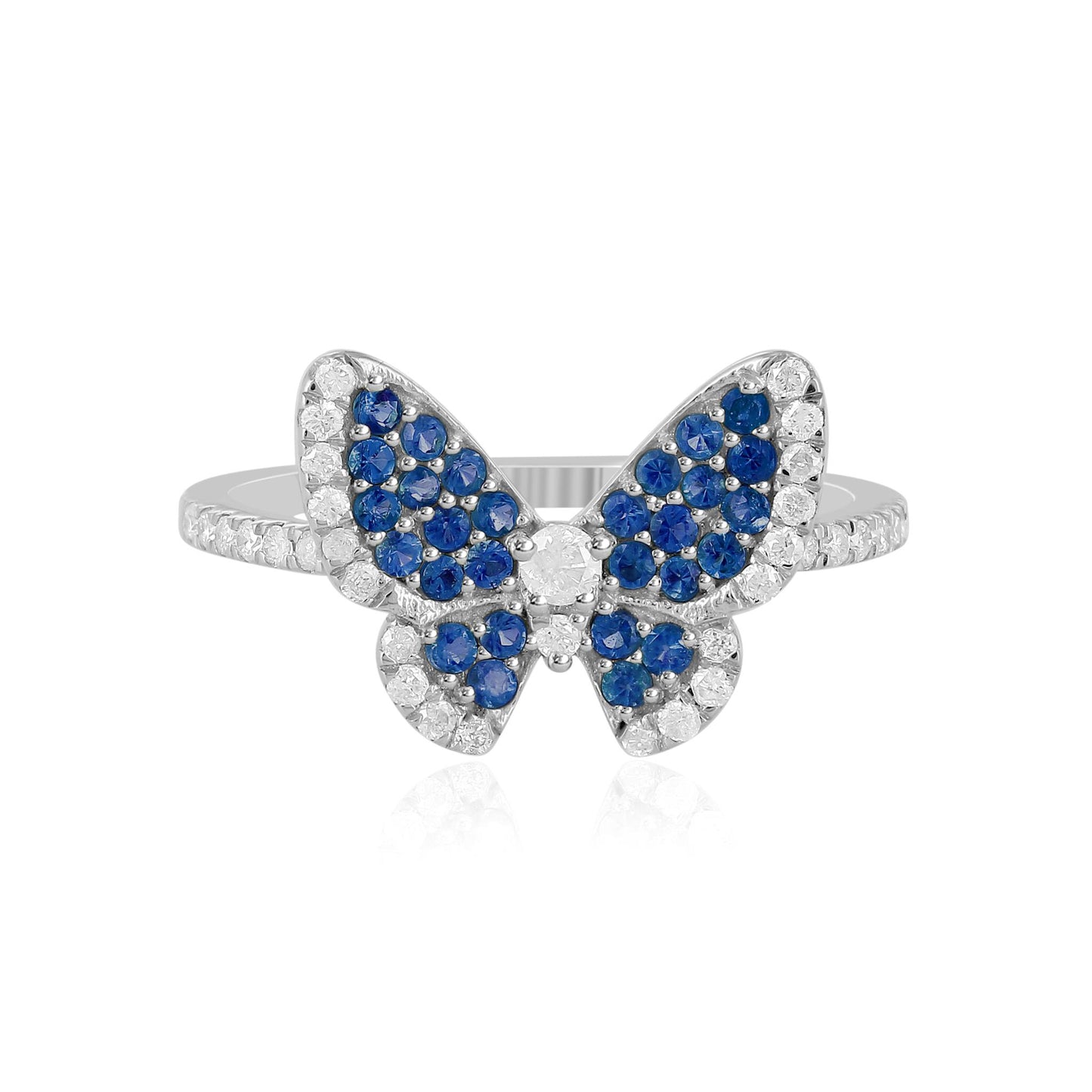 14K White Gold Sapphire and White Topaz Butterfly Ring