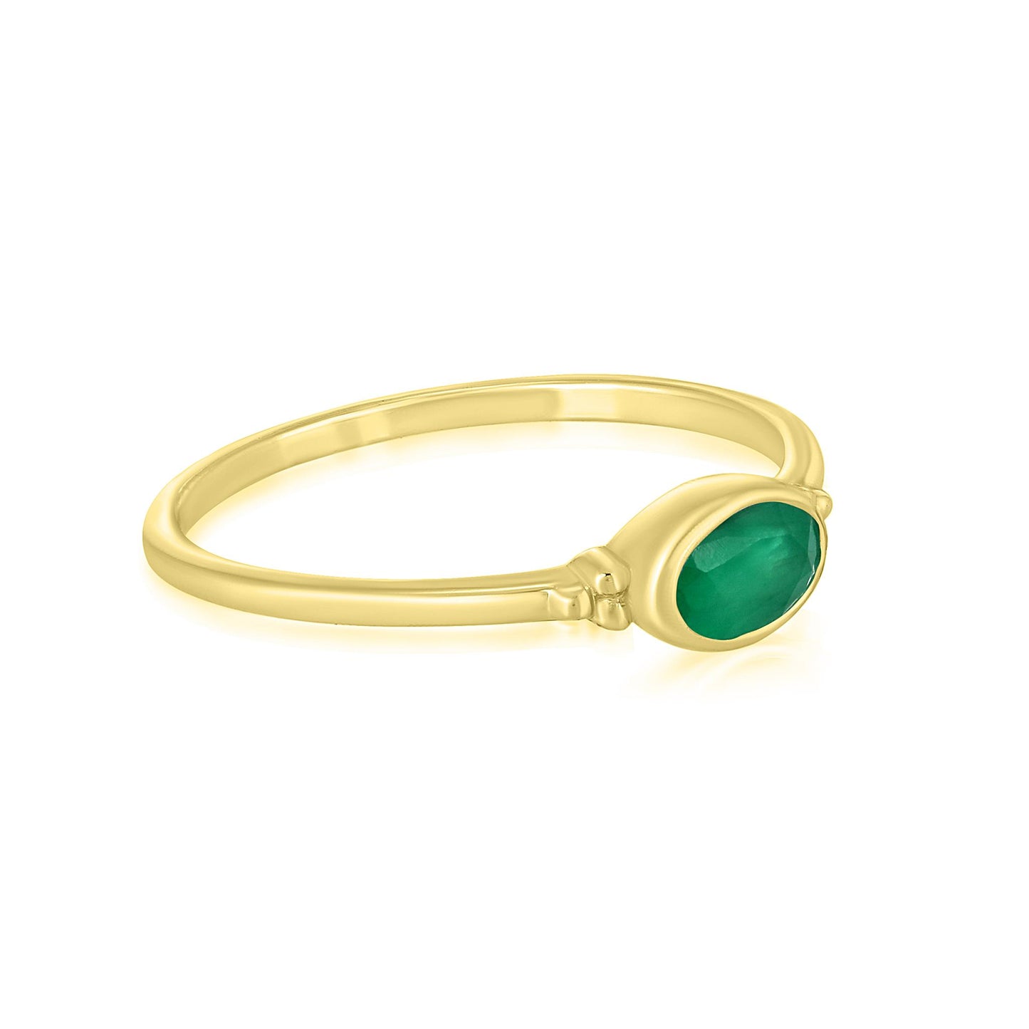 East-West 14K Gold Over Sterling Silver Emerald Stackable Solitaire Bezel Ring, Sizes 6 to 8