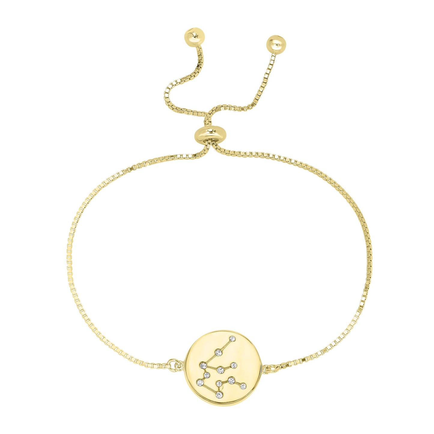 14k Gold Over Brass Aquarius Zodiac Crystal Bracelet with Adjustable Chain 5 to 9 Inches