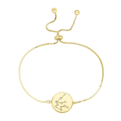 Sterling Silver or Gold Over Sterling Silver Aquarius Zodiac Crystal Bracelet with Adjustable Chain 5 to 9 Inches