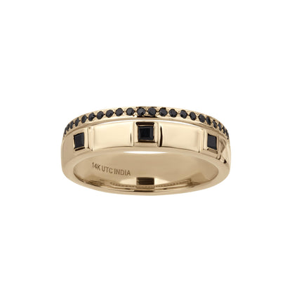 Lyla 14k Gold Pave and Bezel Onyx Double Band Stackable Ring