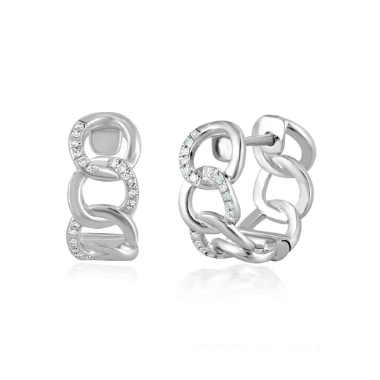 14K White Gold 0.12 Carat Diamond Link Hoop Earrings