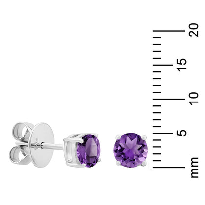 Gemistry Genuine 925 Sterling Silver 5mm Round Genuine Gemstone Birthstone Hypoallergenic and Solitaire Post & Clutch Stud Earrings For Women (Amethyst)