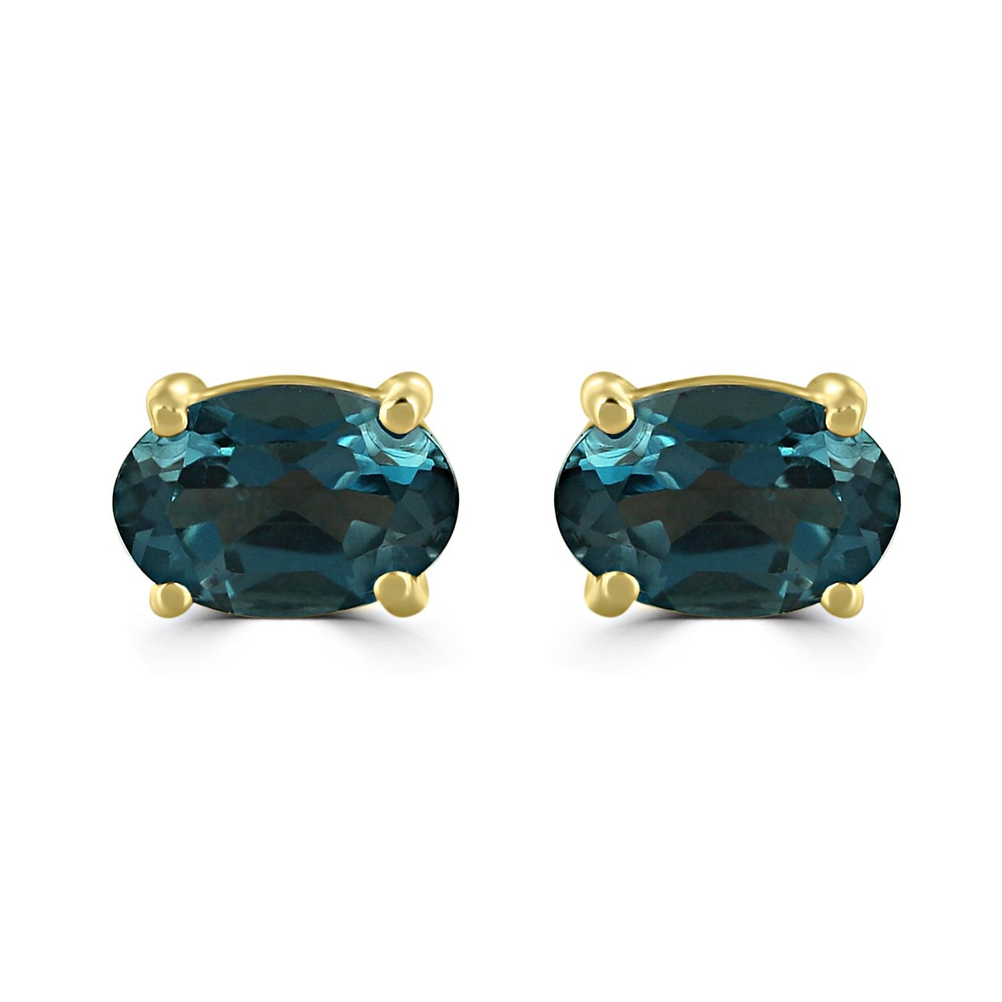 Gemistry Classic Womens or Girls 14K Yellow Gold Genuine Blue Topaz Oval Shaped Stud Earring December Birthstone Jewelry Gift for Her Birthday| Wedding | Anniversary