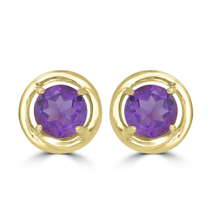 14K Gold over Sterling Silver Amethyst Gemstone Stud Earrings