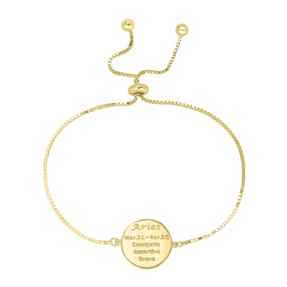 Sterling Silver or Gold Over Sterling Silver Aries Zodiac Crystal Bracelet with Adjustable Chain 5 to 9 Inches