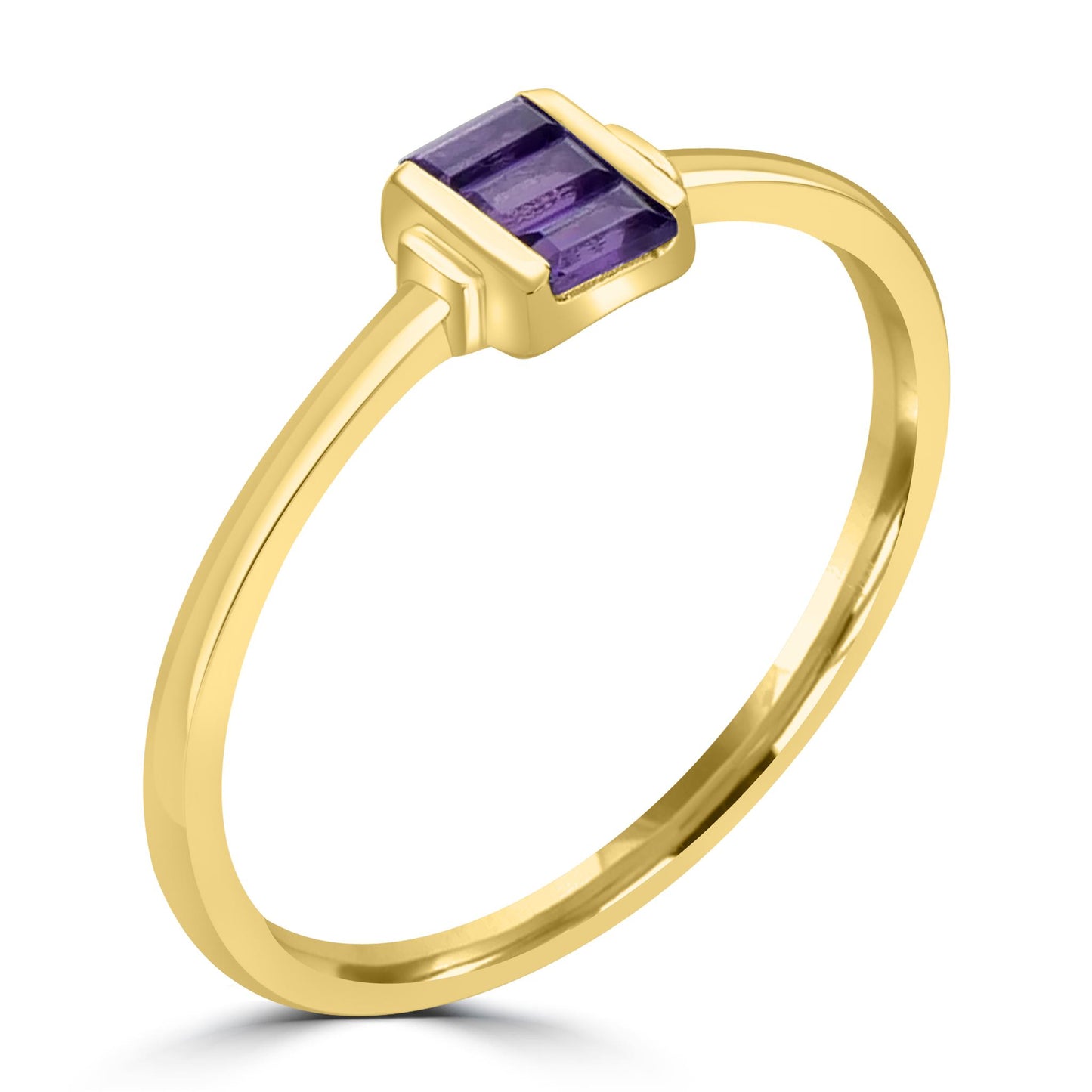 Ava 14k Gold over Sterling Silver Amethyst Gemstone Stackable 3-Stone Baguette Ring