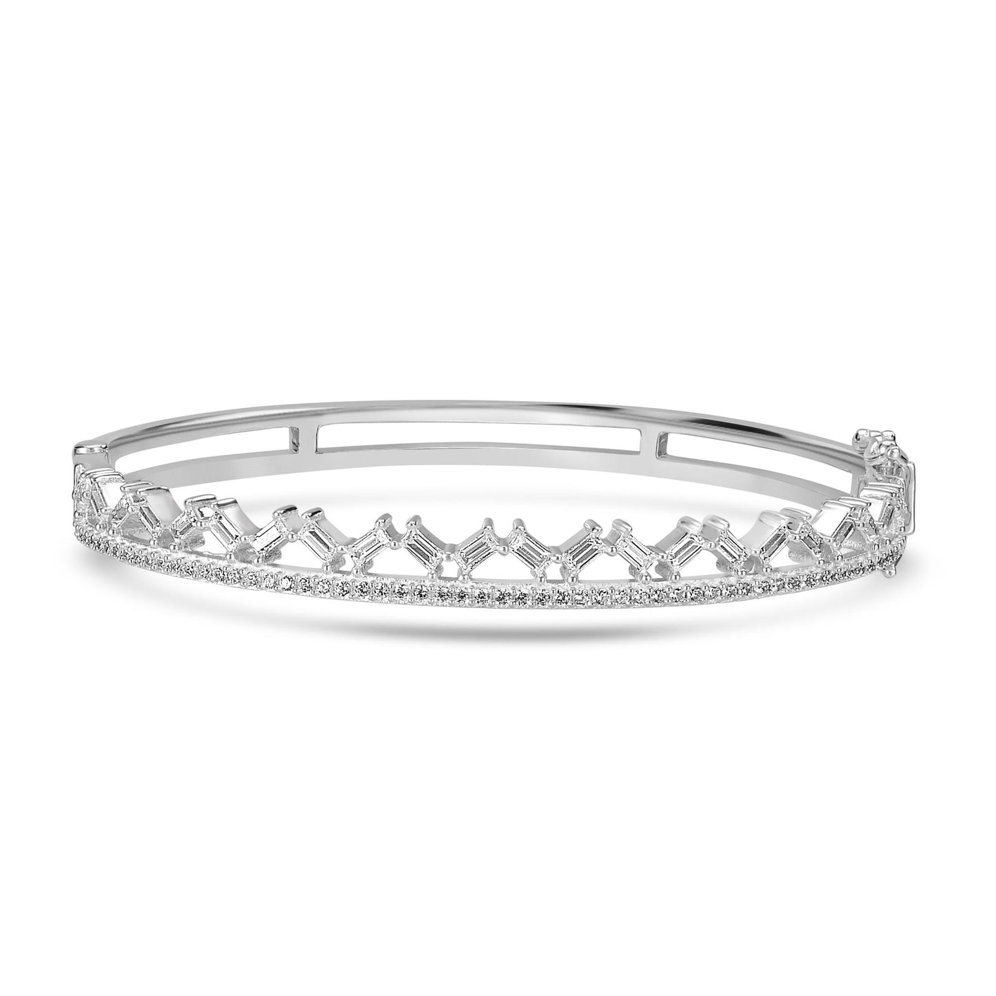 Judy Crowell Jewelry Sterling Silver Cubic Zirconia Two Row Bangle Bracelet