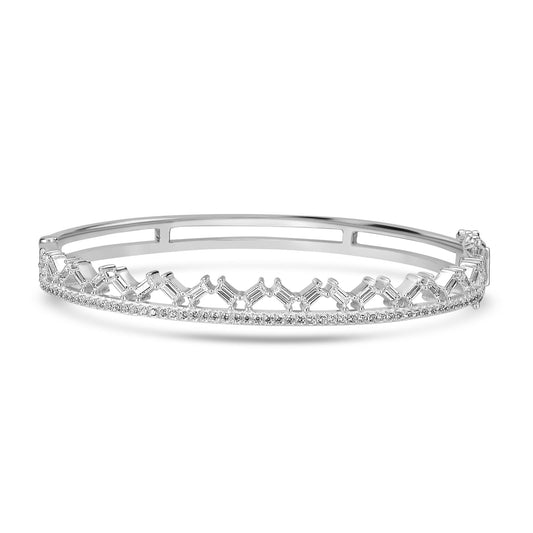 Judy Crowell Jewelry Sterling Silver Cubic Zirconia Two Row Bangle Bracelet