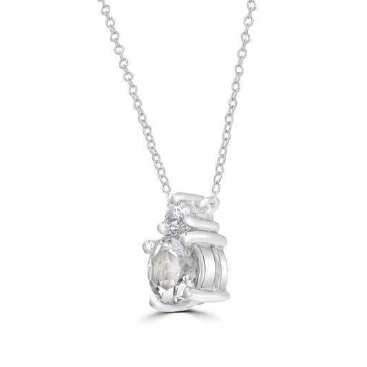 Sterling Silver White Topaz and Cubic Zirconia Round Cut Pendant Necklace, 18 Inches