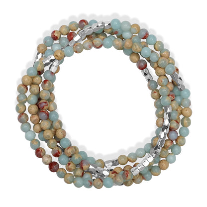 Silver-Plated Brass Impression Jasper Gemstone Beaded Wrap Bracelet or Necklace, 35 Inches