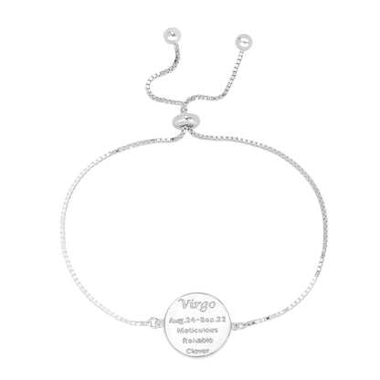 Sterling Silver Virgo Zodiac Crystal Bracelet with Adjustable Chain, 5 to 9 Inches