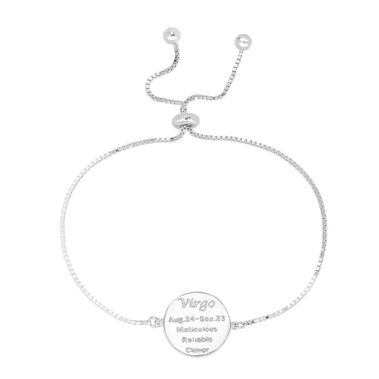 Sterling Silver Virgo Zodiac Crystal Bracelet with Adjustable Chain, 5 to 9 Inches
