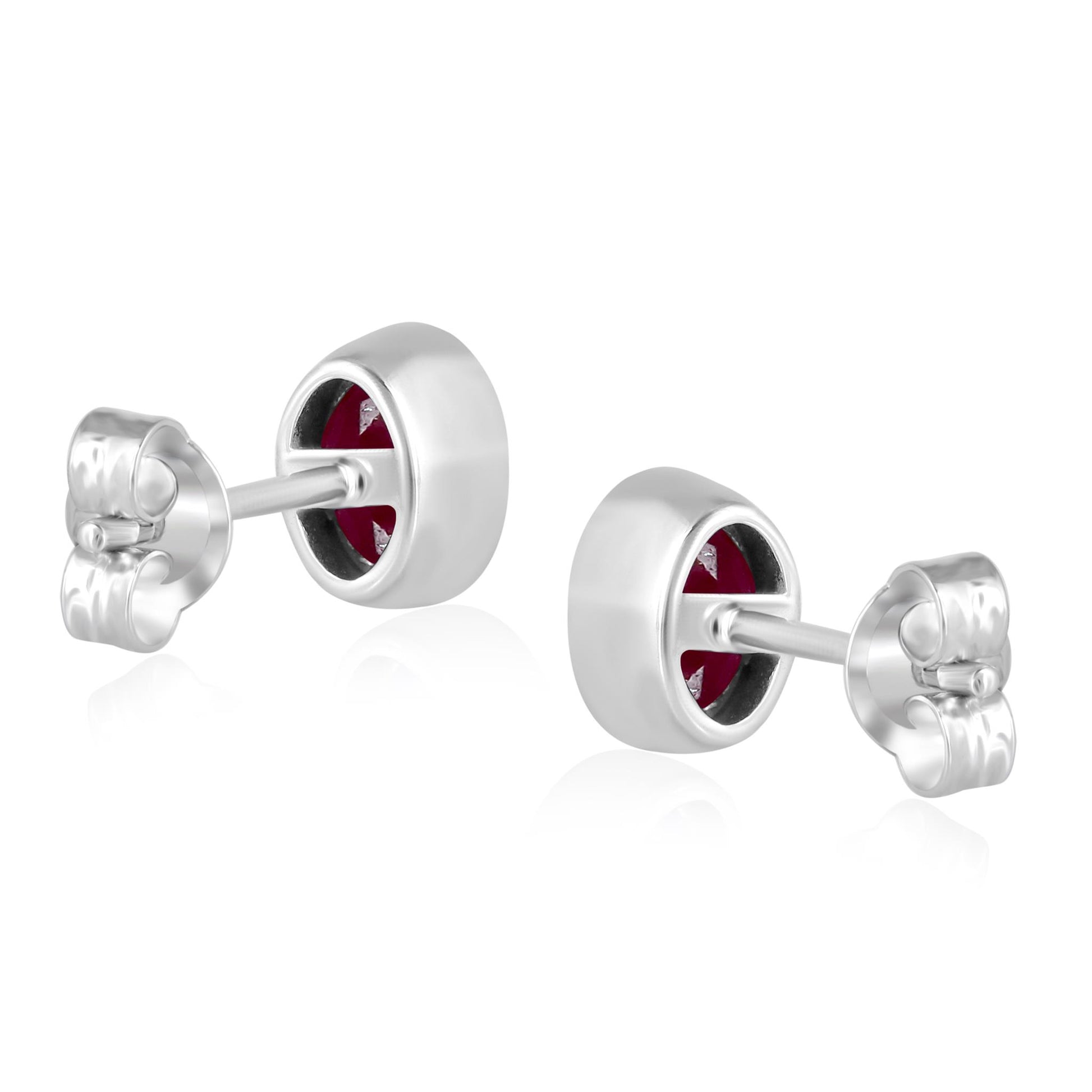 14K White Gold Oval Ruby Gemstone Stud Earrings