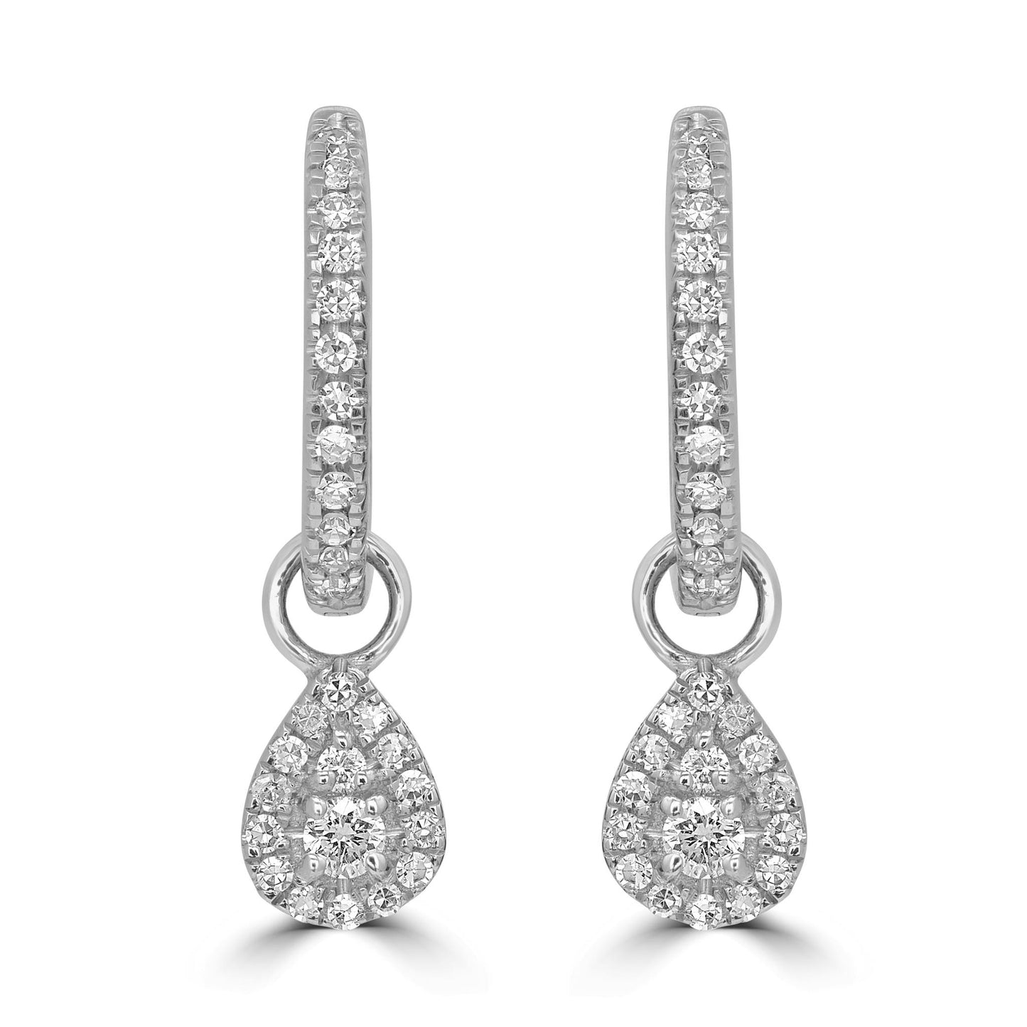 Gemistry Womens or Girls 14K White Gold, Round White Diamond Dangle Earring April Birthstone Month, Gift For Her (GH Color, SI1 Clarity)