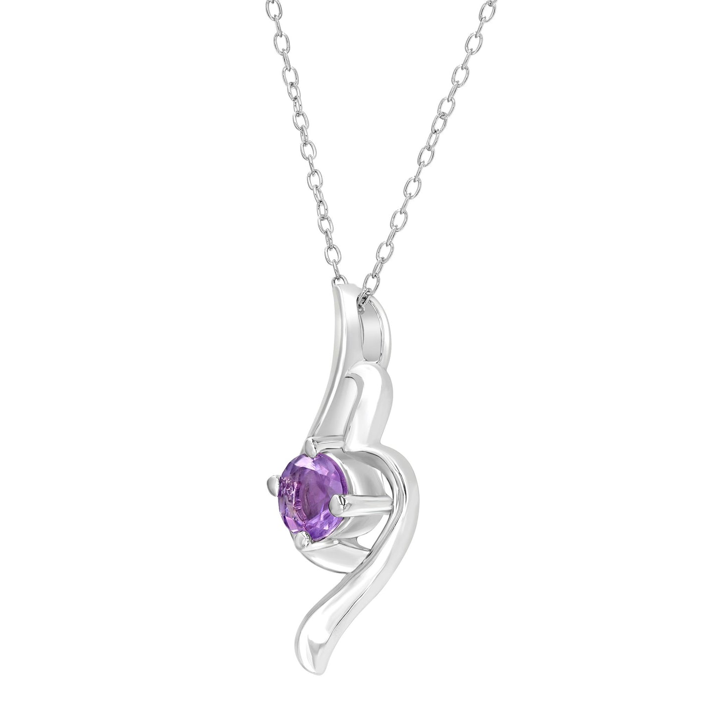 Gemistry Genuine Stone Amethyst Sterling Silver 18 Inch Cable Pendant Necklace-4