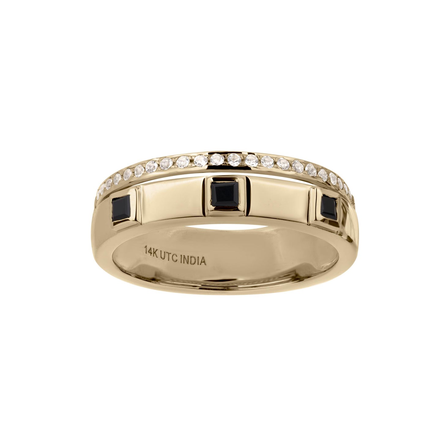 Lyla 14k Gold Pave and Bezel Onyx and White Topaz Double Band Stackable Ring