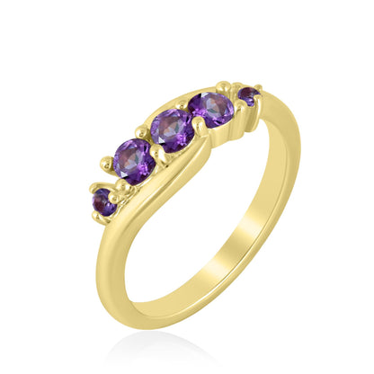 Angela 14K Gold Over Sterling Silver Amethyst 5-Stone Wave Ring, Sizes 6 to 8