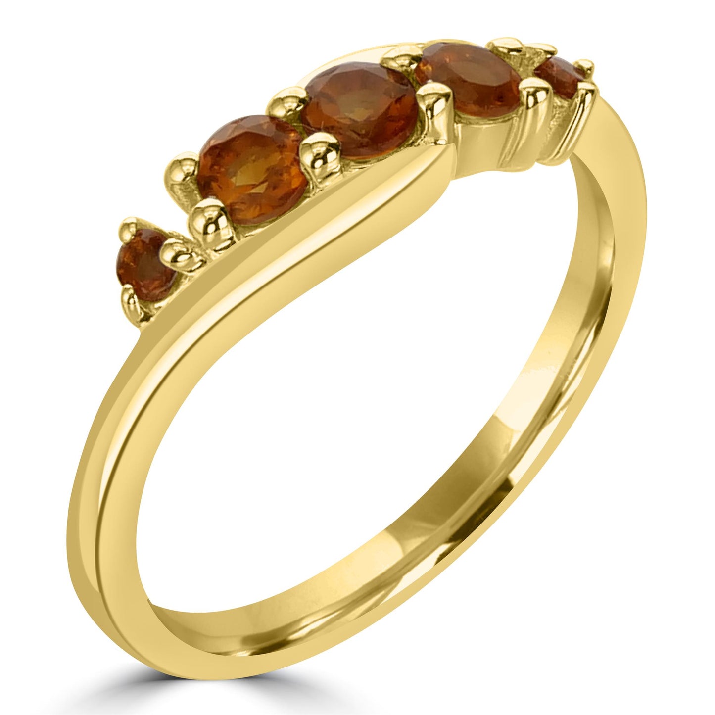 Angela 14K Gold Over Sterling Silver Citrine 5-Stone Wave Ring, Sizes 6 to 8