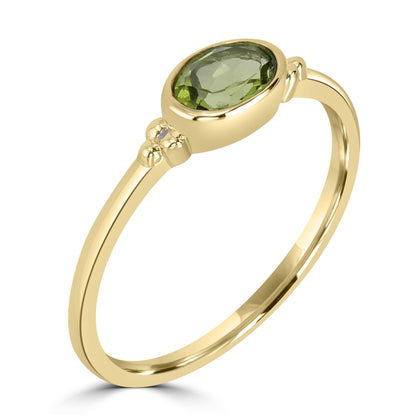 East-West 14k Gold over Sterling Silver Peridot Gemstone Stackable Solitaire Bezel Ring