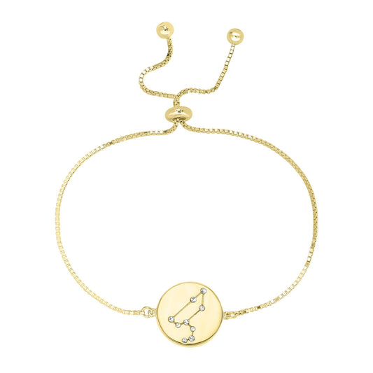 14K Gold Over Sterling Silver Leo Zodiac Crystal Bracelet with Adjustable Chain, 5 to 9 Inches