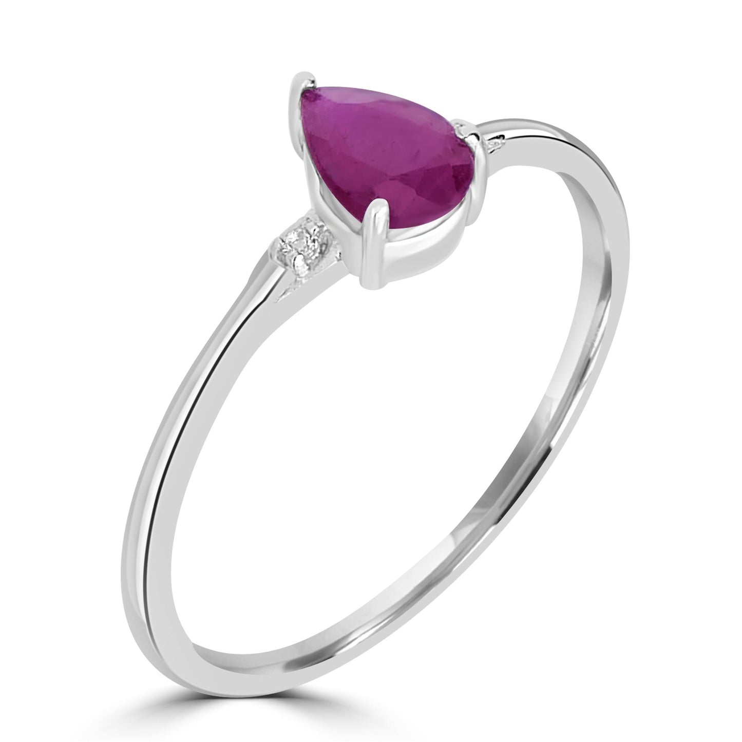 Dew Sterling Silver Ruby and White Topaz Gemstone Stackable Pear Ring, Sizes 6 to 8