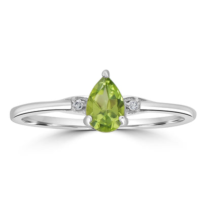 Dew Sterling Silver Peridot and White Topaz Gemstone Stackable Pear Ring, Sizes 6 to 8