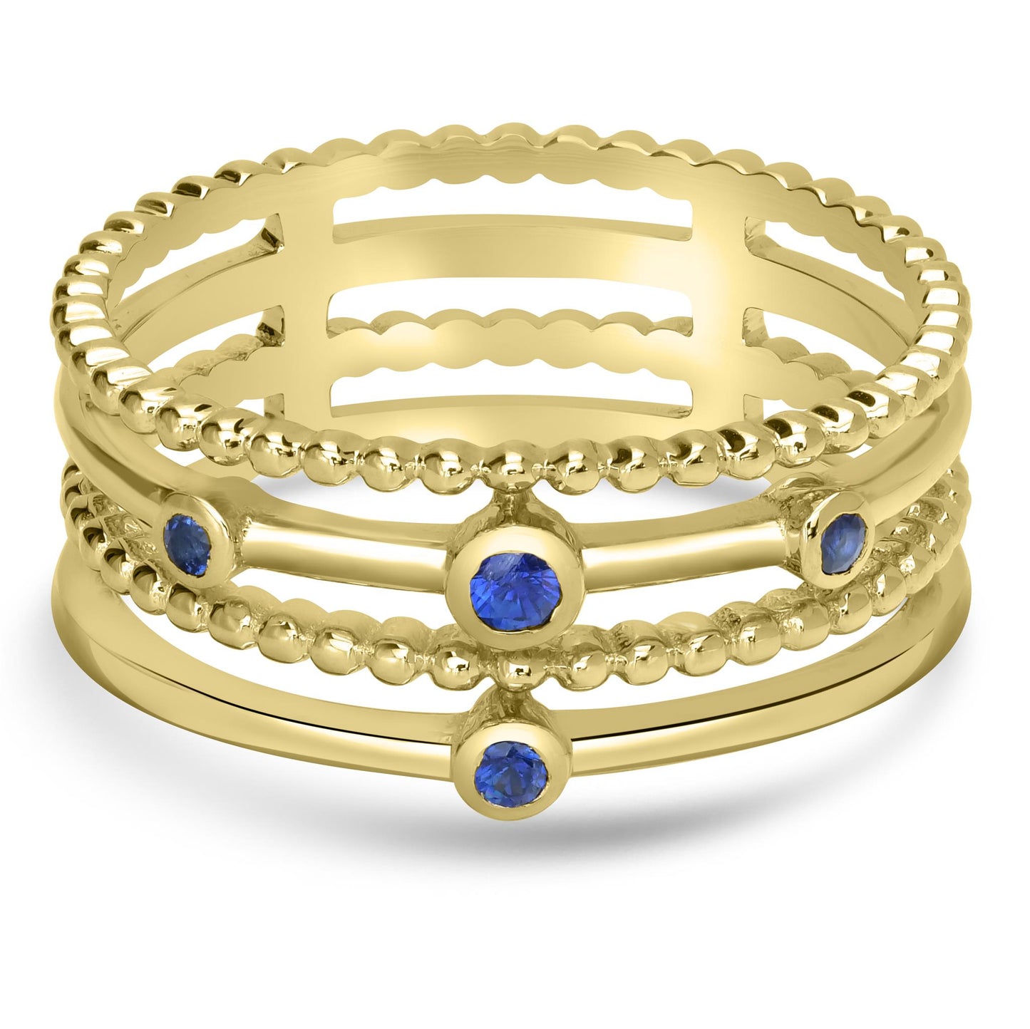 Waverly 14k Gold Blue Sapphire Gemstone 4 Row Stackable Ring