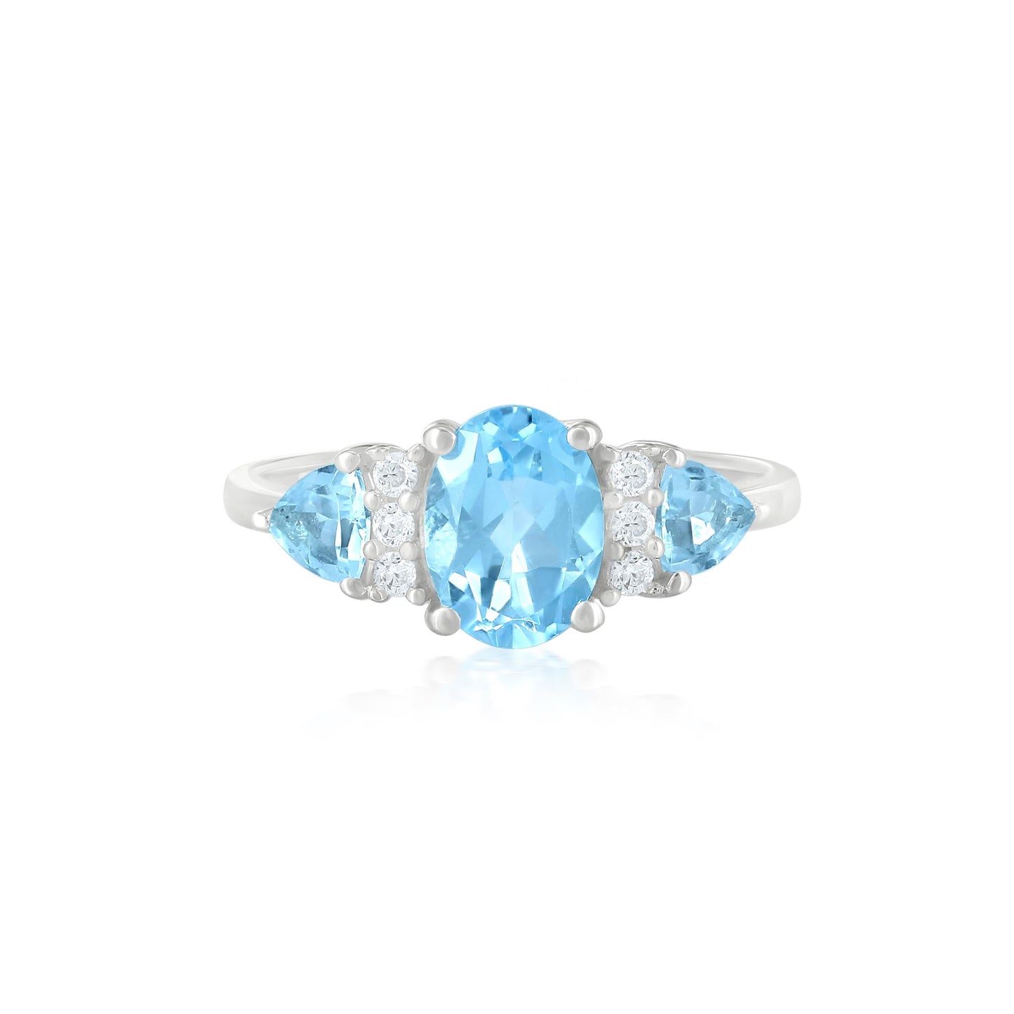 Sterling Silver Blue Topaz and Cubic Zirconia 3-Stone Ring, Sizes 7 to 9