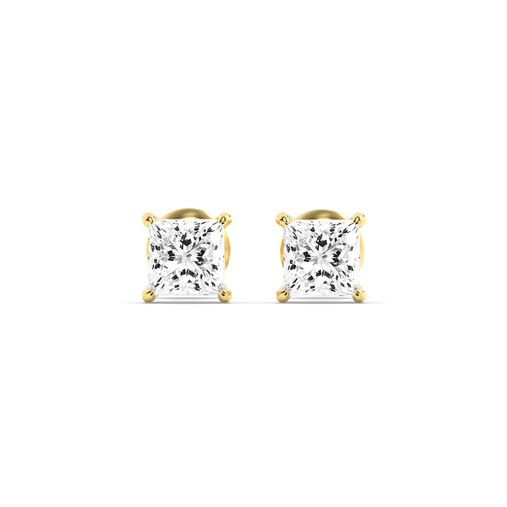 14K Gold 3.0 CTTW Lab Grown Diamond Princess Cut Stud Earrings