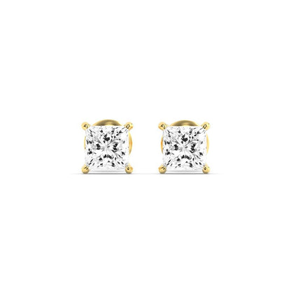 14K Gold 3.0 CTTW Lab Grown Diamond Princess Cut Stud Earrings