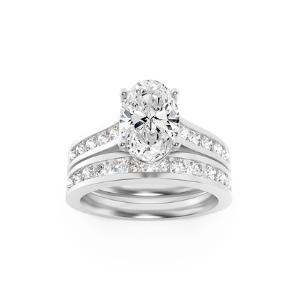 14K White Gold Lab Grown Diamond 2.0 CTTW Oval Cut Center Stone Wedding Set