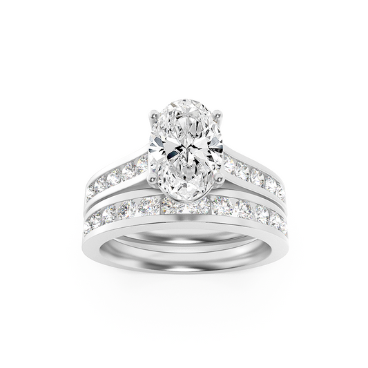 14K White Gold Lab Grown Diamond 2.0 CTTW Oval Cut Center Stone Wedding Set