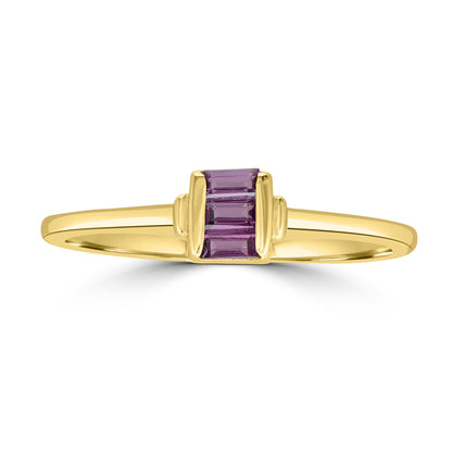 Ava 14k Gold over Sterling Silver Rhodolite Gemstone Stackable 3-Stone Baguette Ring