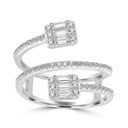 Judy Crowell Jewelry Sterling Silver Cubic Zirconia Square Open Bypass Ring, Sizes 6 to 9